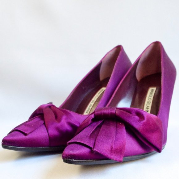 Manolo Blahnik Beccara 90 Fuchsia Satin Bow Pumps BWT Sole Protected - Picture 2 of 11